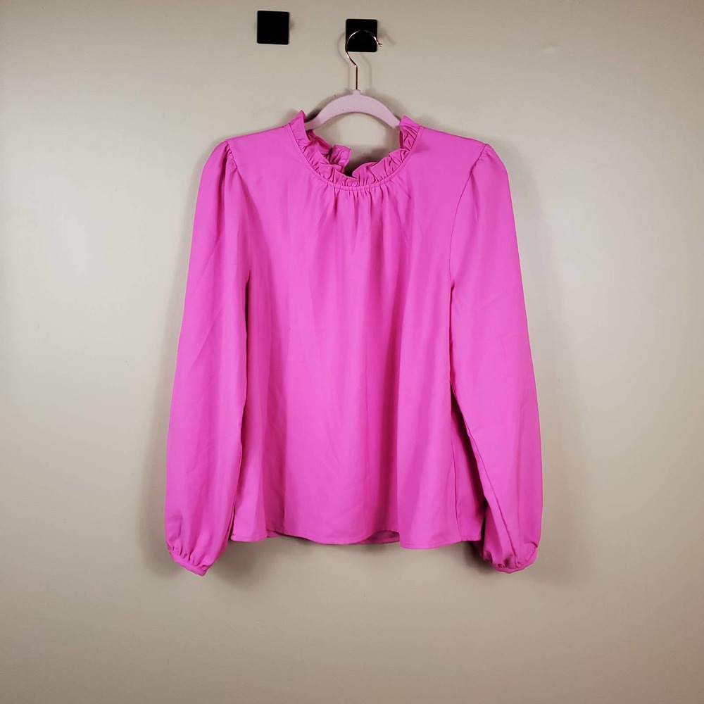 J. Crew Long-sleeve ruffleneck top in Pink Size L